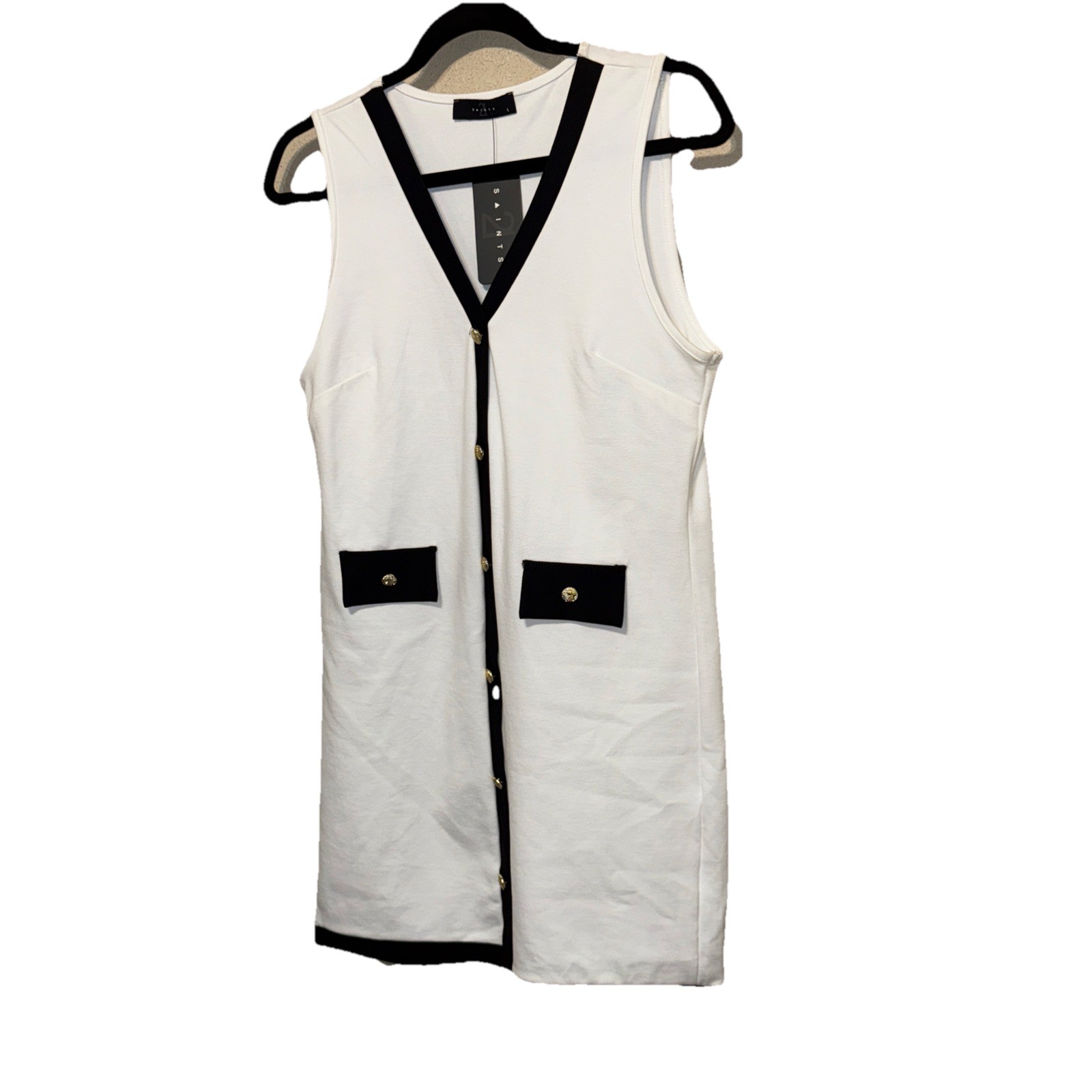 21 Saints Black and White FRONT BUTTONS MINI Dress SZ L NEW