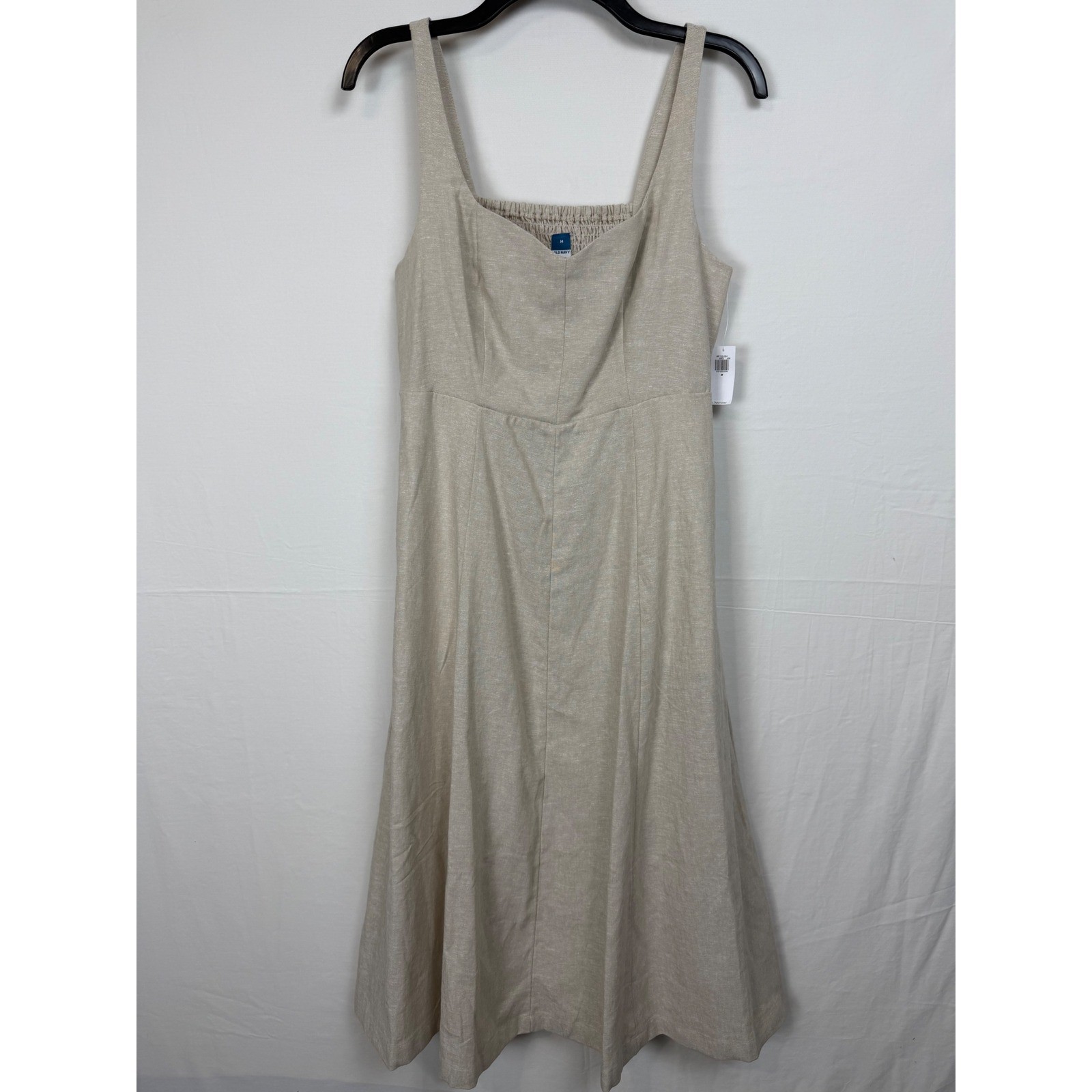 Old Navy Linen-Blend Midi Dress NWT Women’s M Oatmeal Beige Smocked Back Pocket