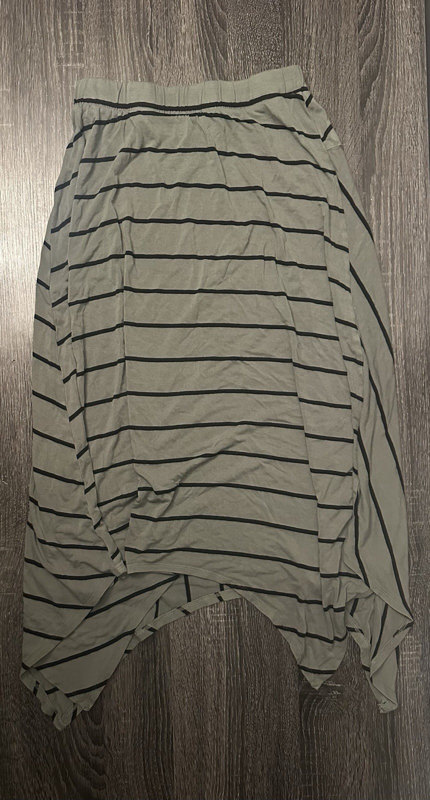 SO Women’s Small Olive Black Striped Handkerchief Hem Midi Dress Stretch Boho