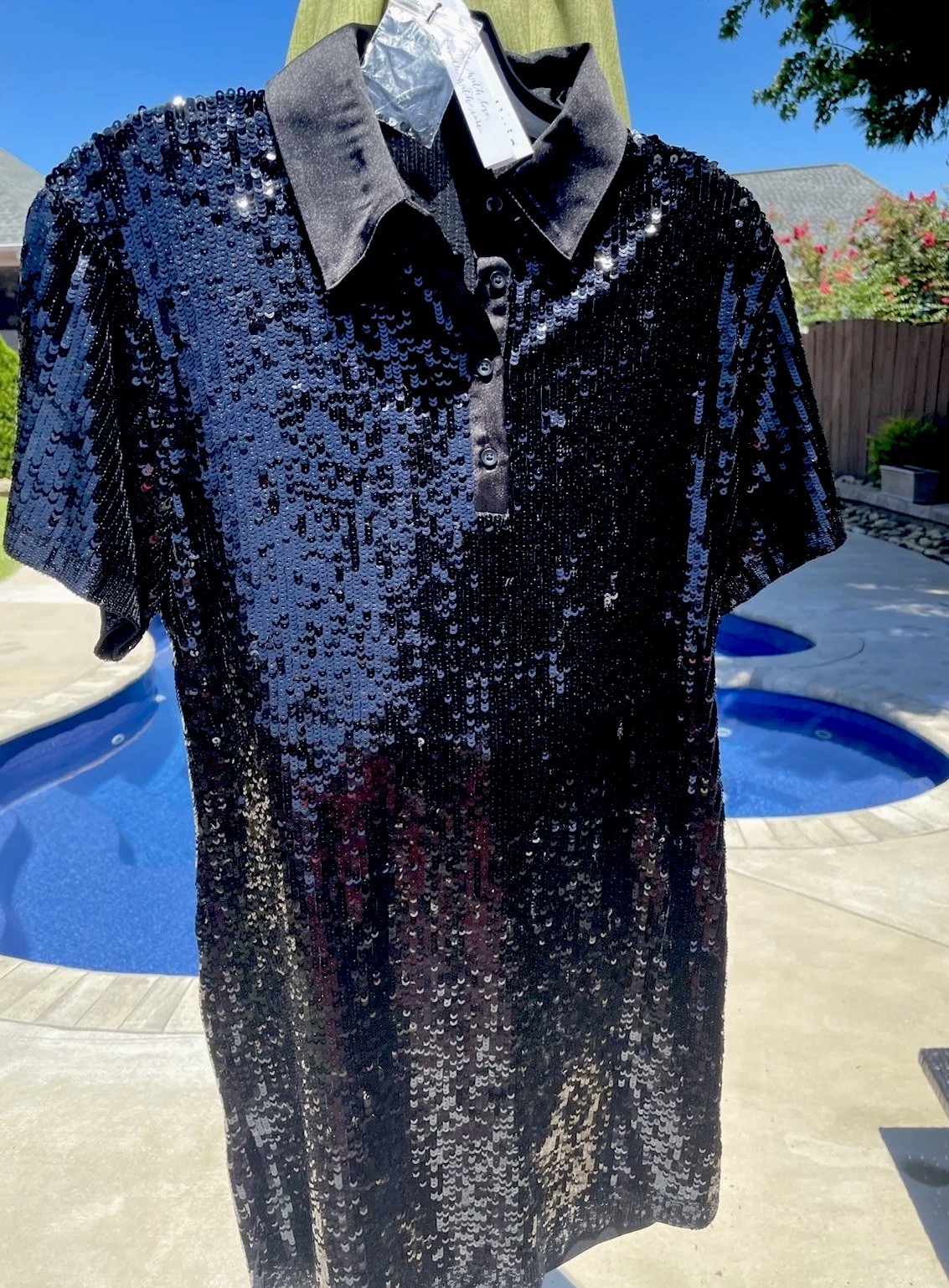 Alice + Olivia Treva Black Sequined Polo Mini Dress Sz S NWT $595