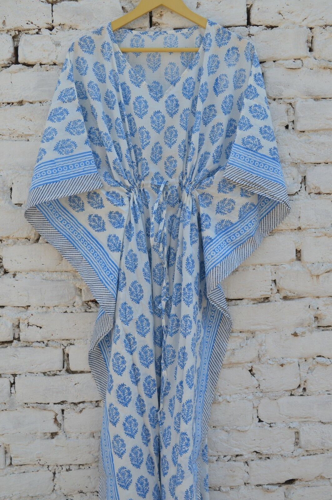 TARRIF FREE✅0% CHARGE Hand Block Long Kaftan 100%Cotton 52 Inches Dress KF-93
