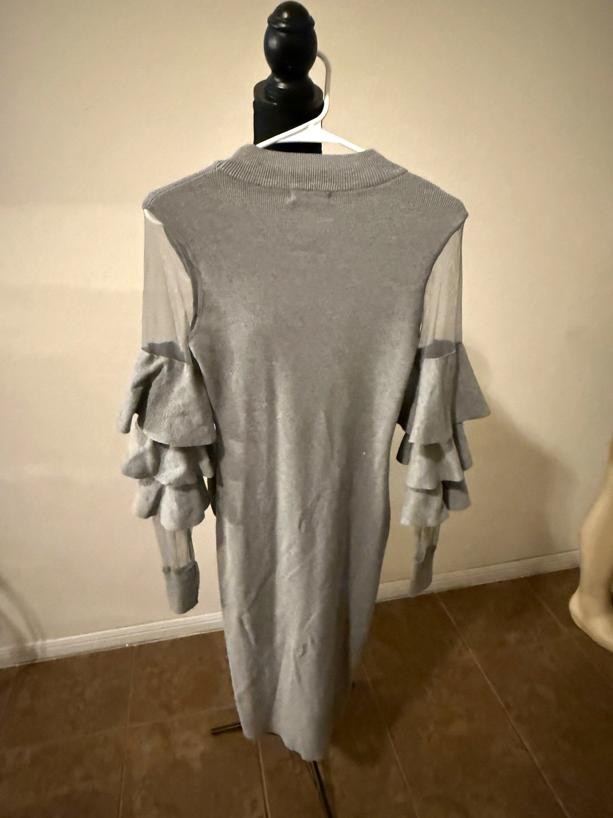 CQ by CQ Women’s Gray Solid Mock Neck Ruffle Long Sleeve Midi Sweater Dress S