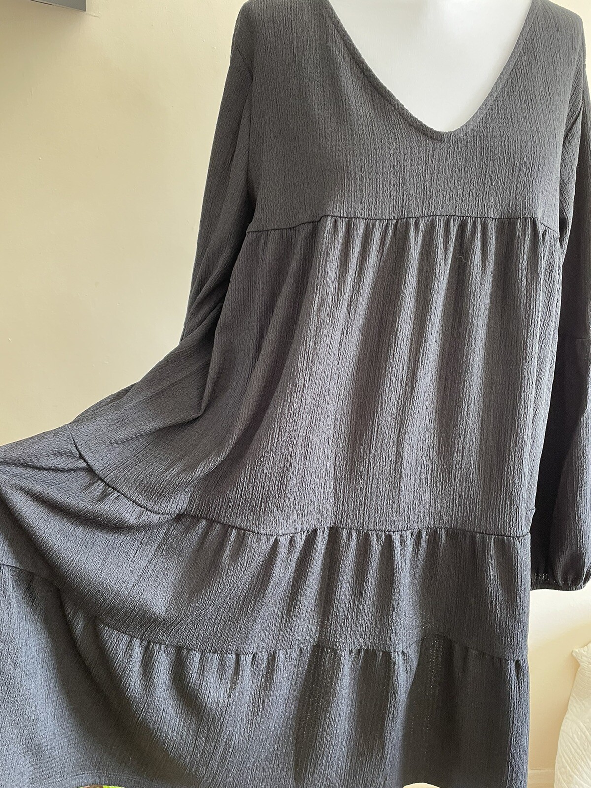 Warehouse Black Oversized Lagenlook Long Sleeve Tent Trapeze Dress Uk 14 New