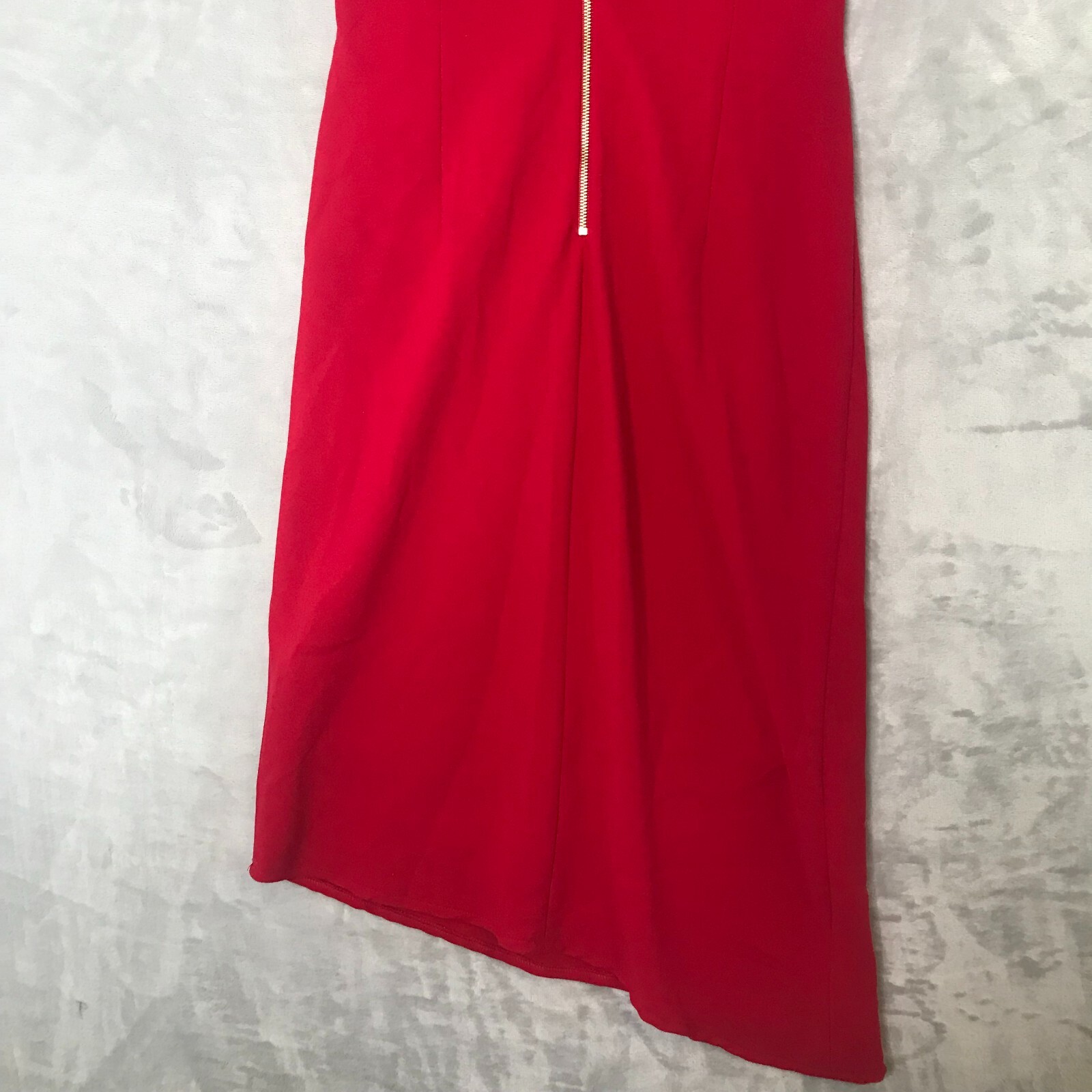 Tahari Dress Womens 6 Red Sheath Split Cap Sleeve Ruched Waist Asymmetric Hem