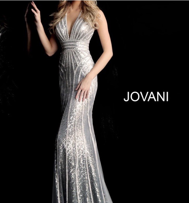 NEW JOVANI 62305 Elegant Silver Evening Gown