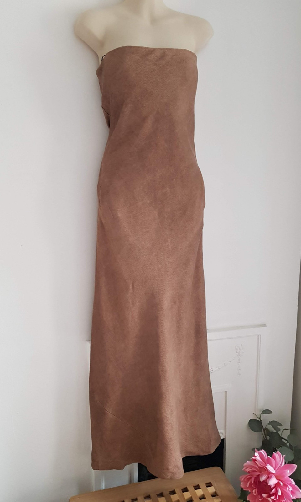 Zara Brown Textured Maxi Dress, UK Size M 10-12 Linen Pockets