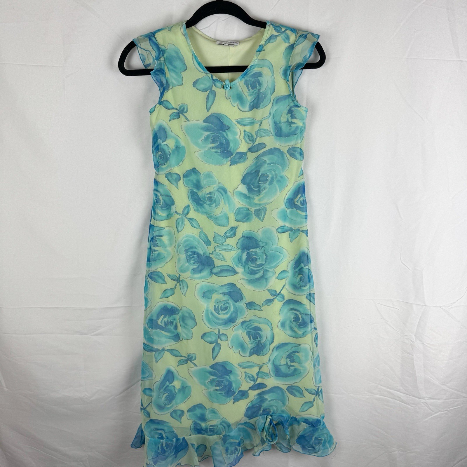 Vintage My Michelle Y2K Floral Fairy Midi Dress Size 12 Tie Back Flower Detail
