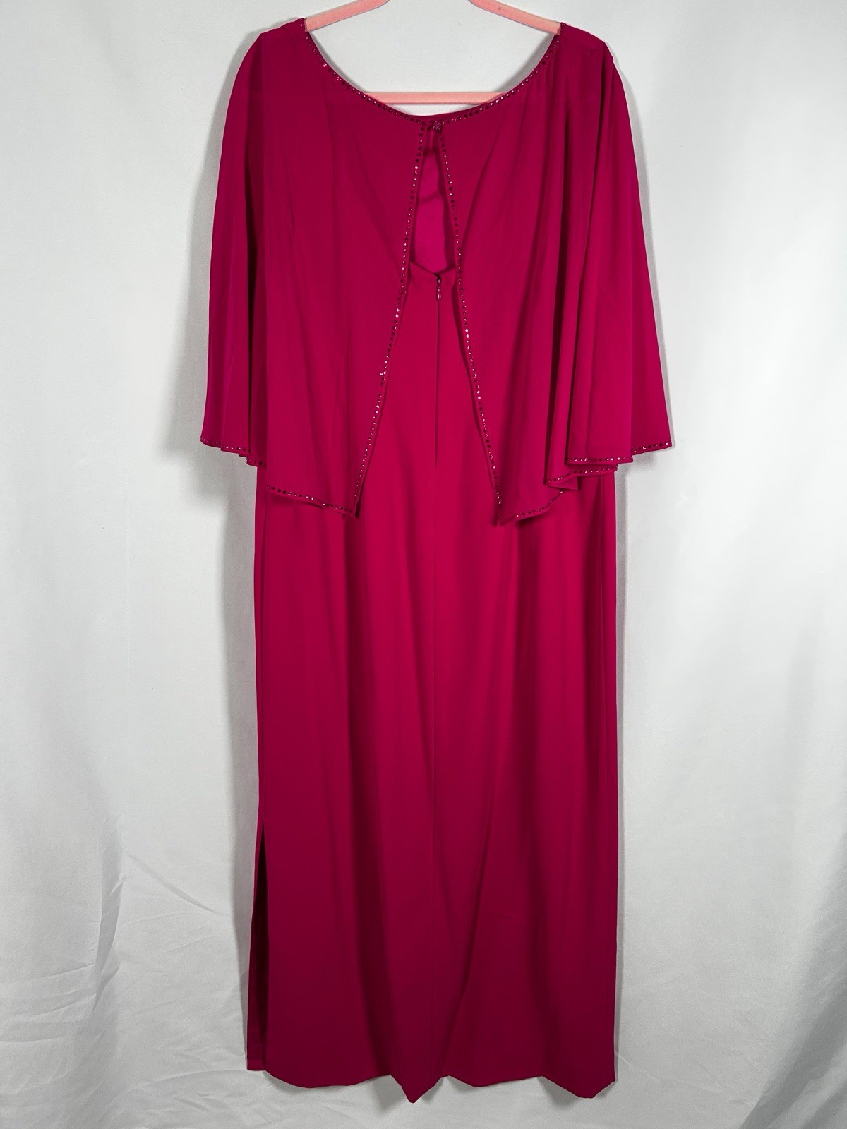 St. John Pink Beaded Cape Overlay Crystal Boat Neck Long Maxi Dress Size 16