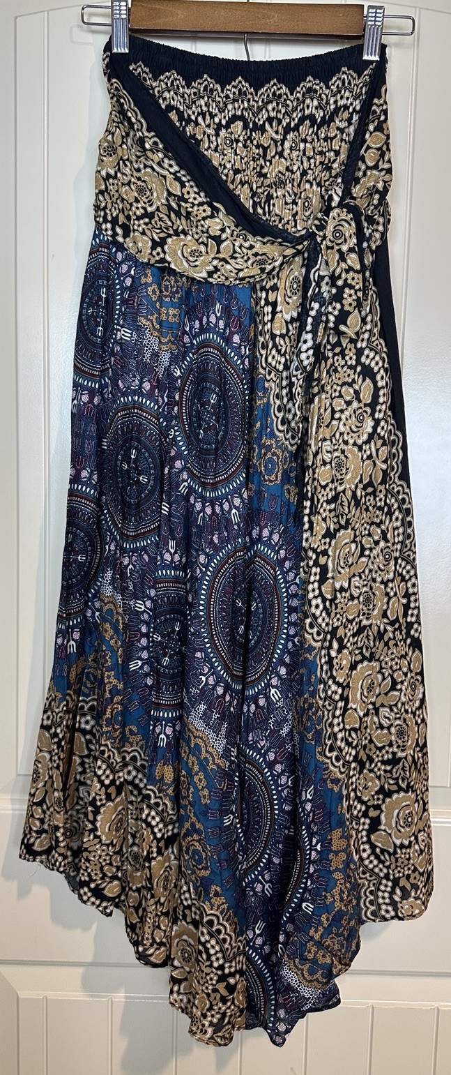Bangkok Pants Convertible Strapless Dress Skirt Dark Floral One Size