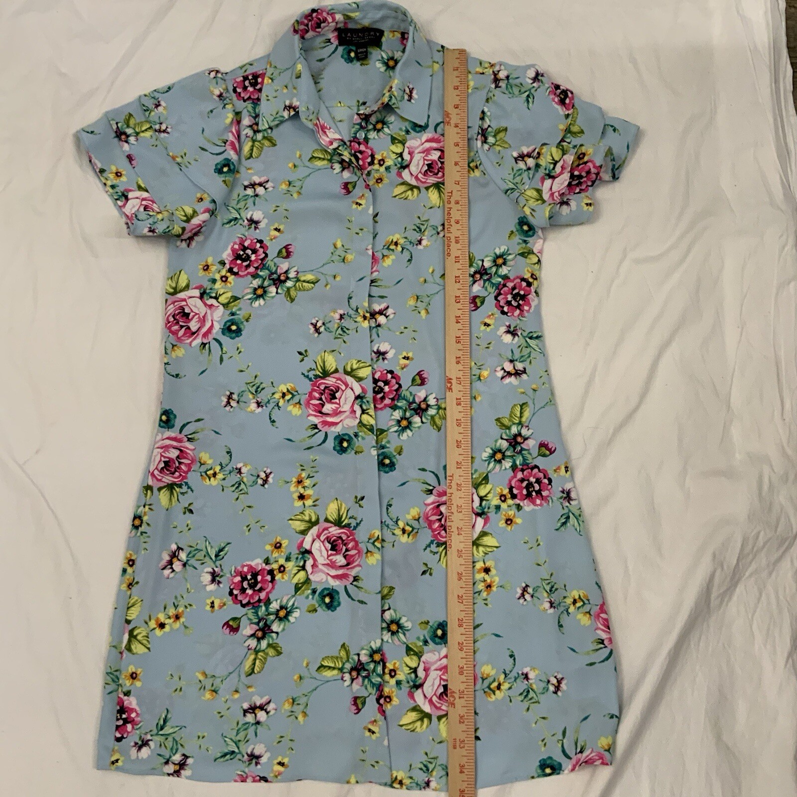 Laundry by Shelli Segal Size Small Floral Hidden Button Front Shirt Dress Blue
