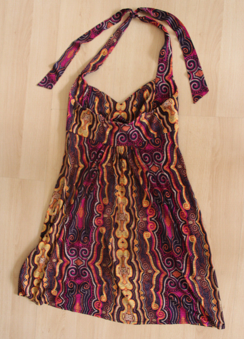 100% Silk U.S. Size 4 Laundry Shelli Segal Multicolor Halter Dress +$235 tag