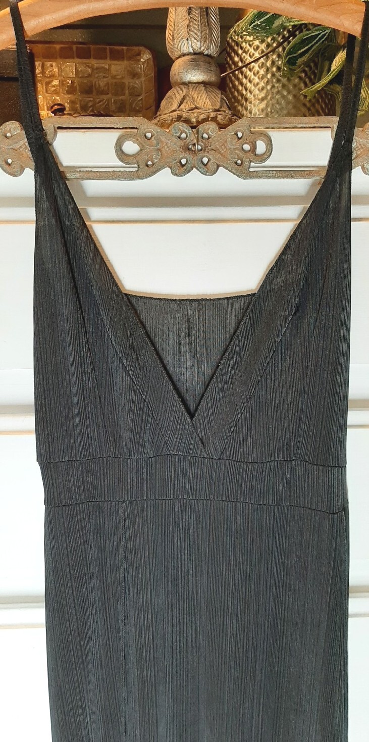 Black Semi Sheer Vneck Slip Dress Beach Cover-Up Maxi Dress Slit Thigh Size M