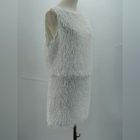PrettyLittleThing Plus White Fluffy Glitter Knit Two-Piece Mini Skirt Set