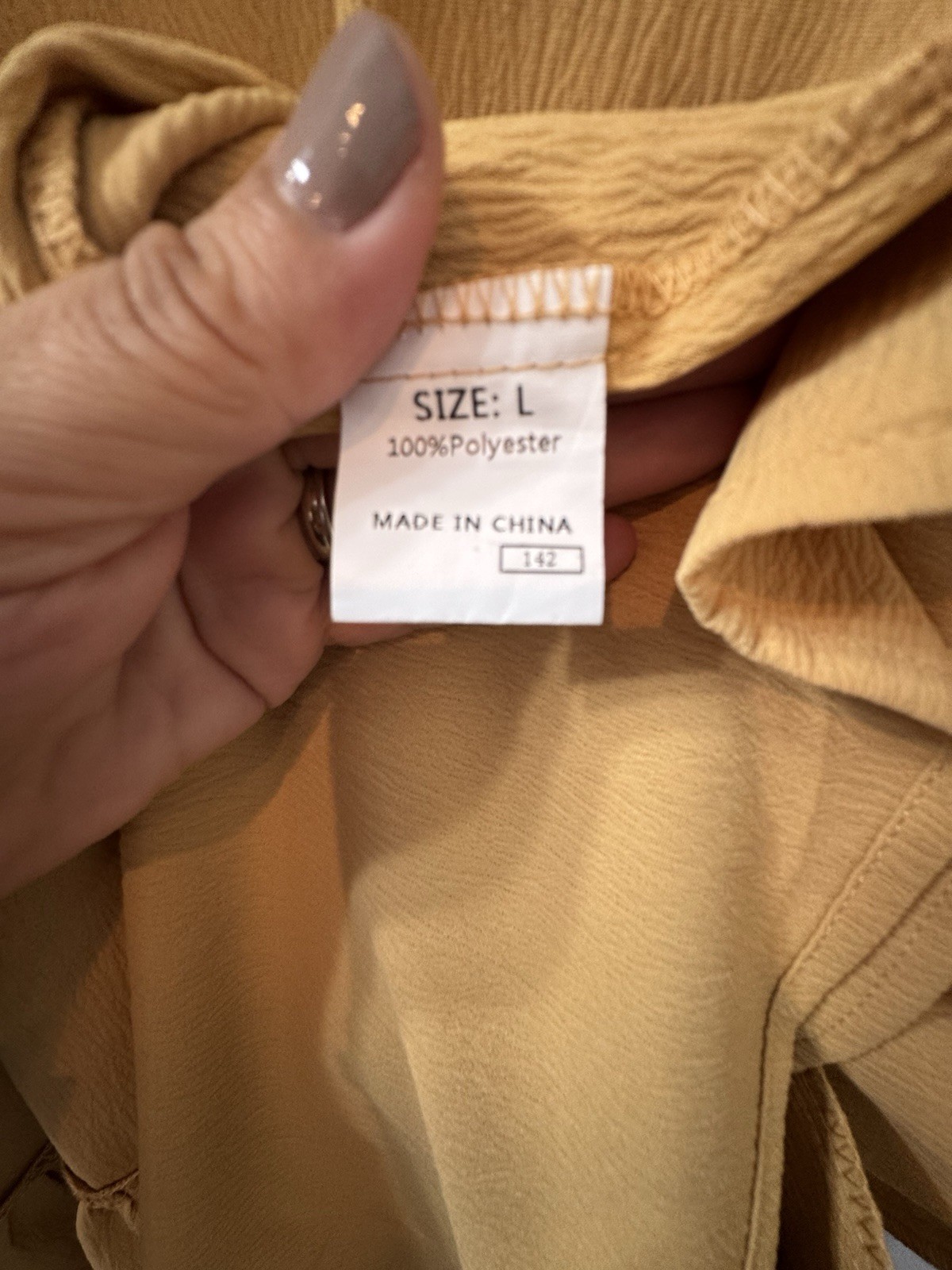 Women’s Tan Solid V-Neck Flutter Sleeve Shift Dress Ruffle Tie Pullover L