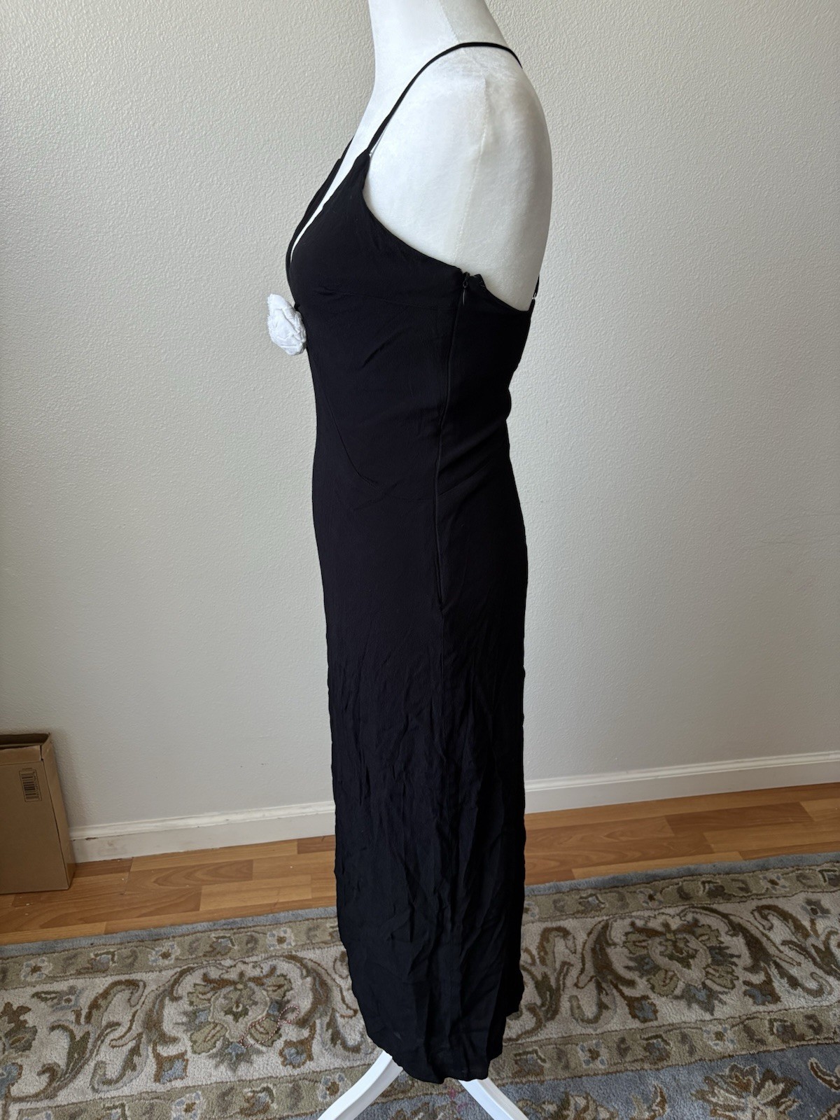FORE Black Solid V-Neck Adjustable Strappy Open Back Maxi Slip Dress S