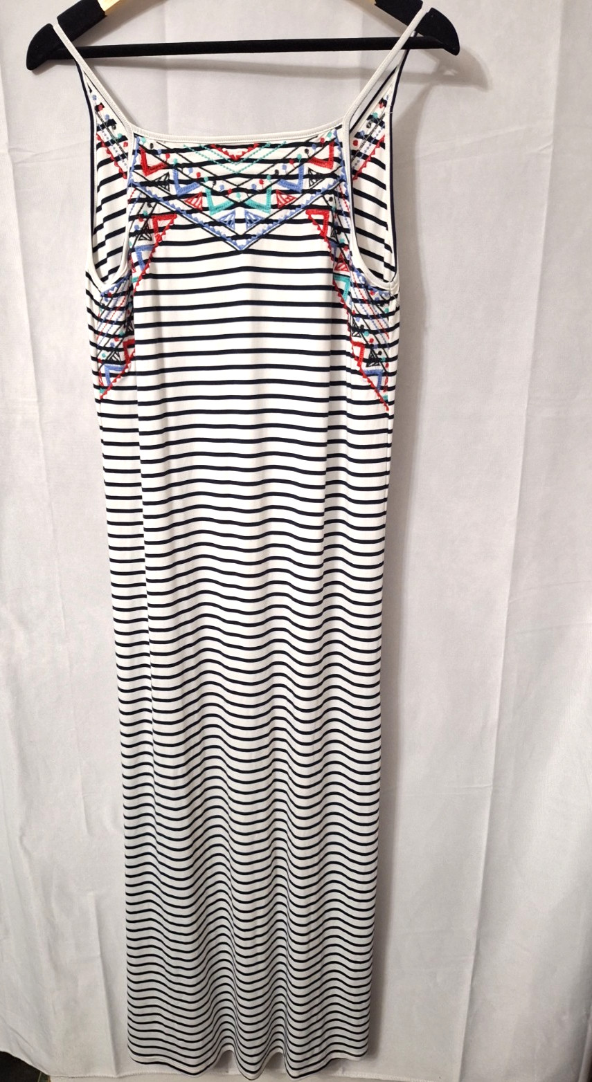 Anthropologie THML Striped Embroidered Boho Maxi Dress Large Aztec Lounge Beach