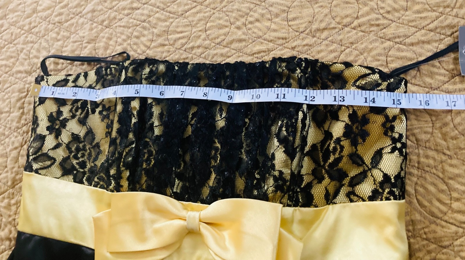 Sally USA NWT Medium HOCO Dress Black with Yellow Bow and Lace Accent
