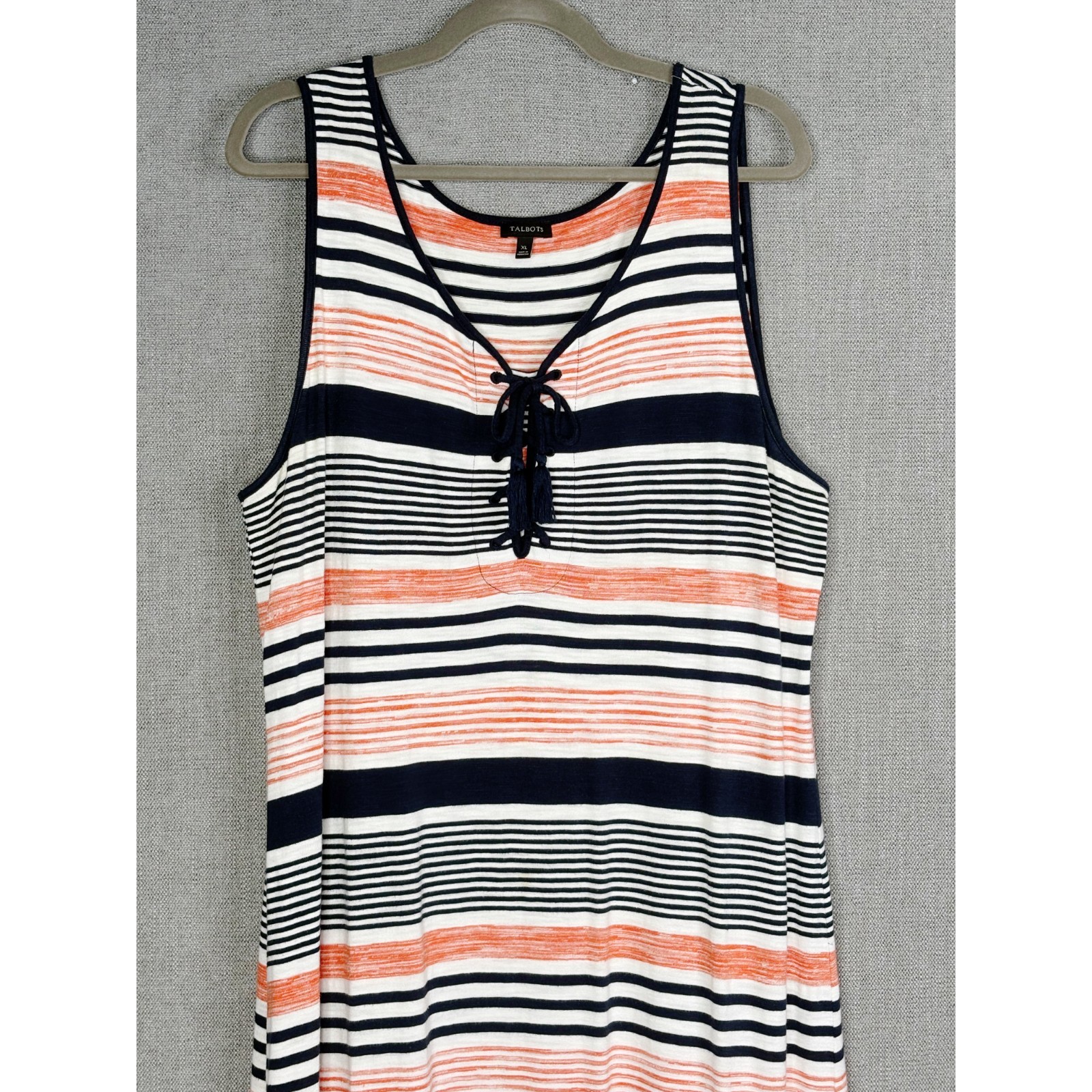 Talbots Dress Womens Extra Large Blue White Orange Striped Maxi Tasseled Beachy