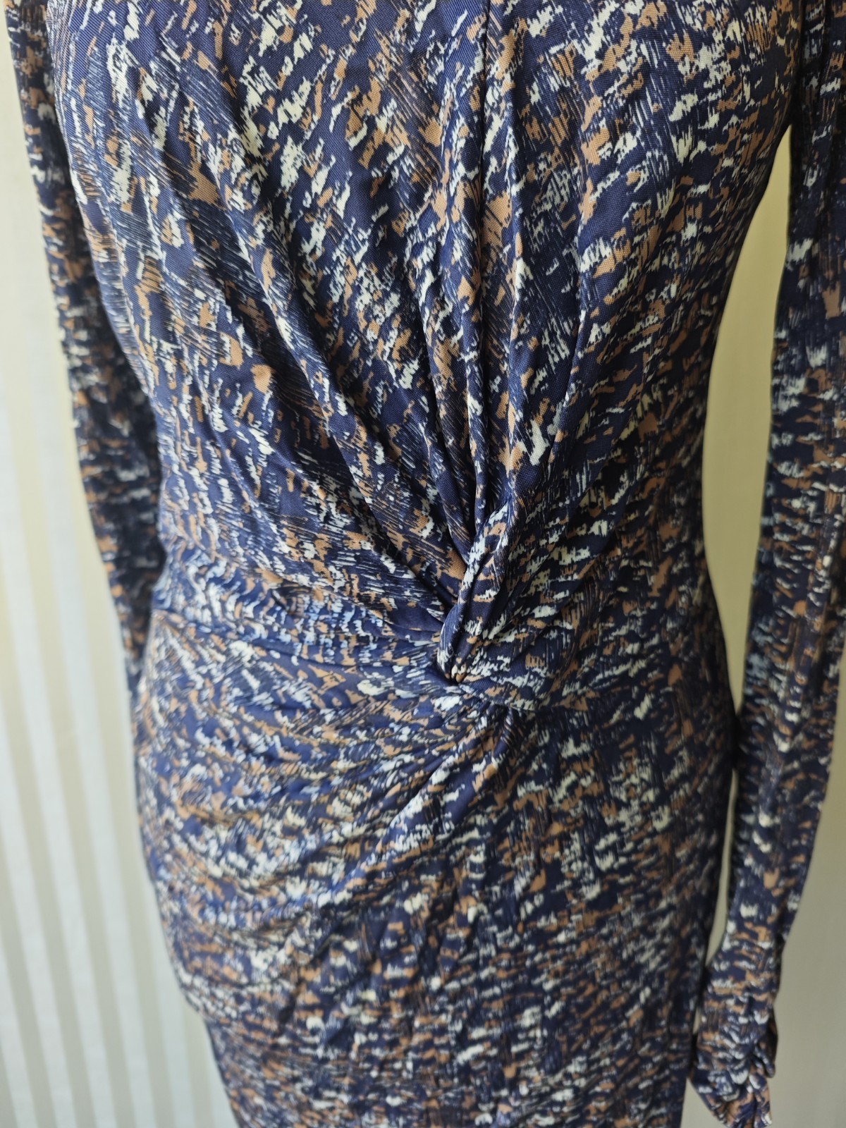Ghost London Blue Bronze Ruched Formal Evening Dress Size 10 .
