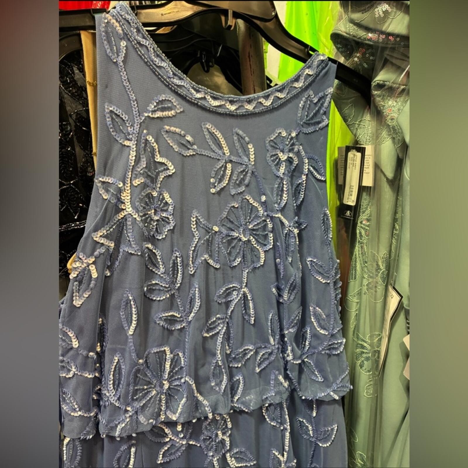 Adrianna Papell Beaded Mesh Gown Blue Floral Formal Bridesmaid SZ 8 NWT Blouson