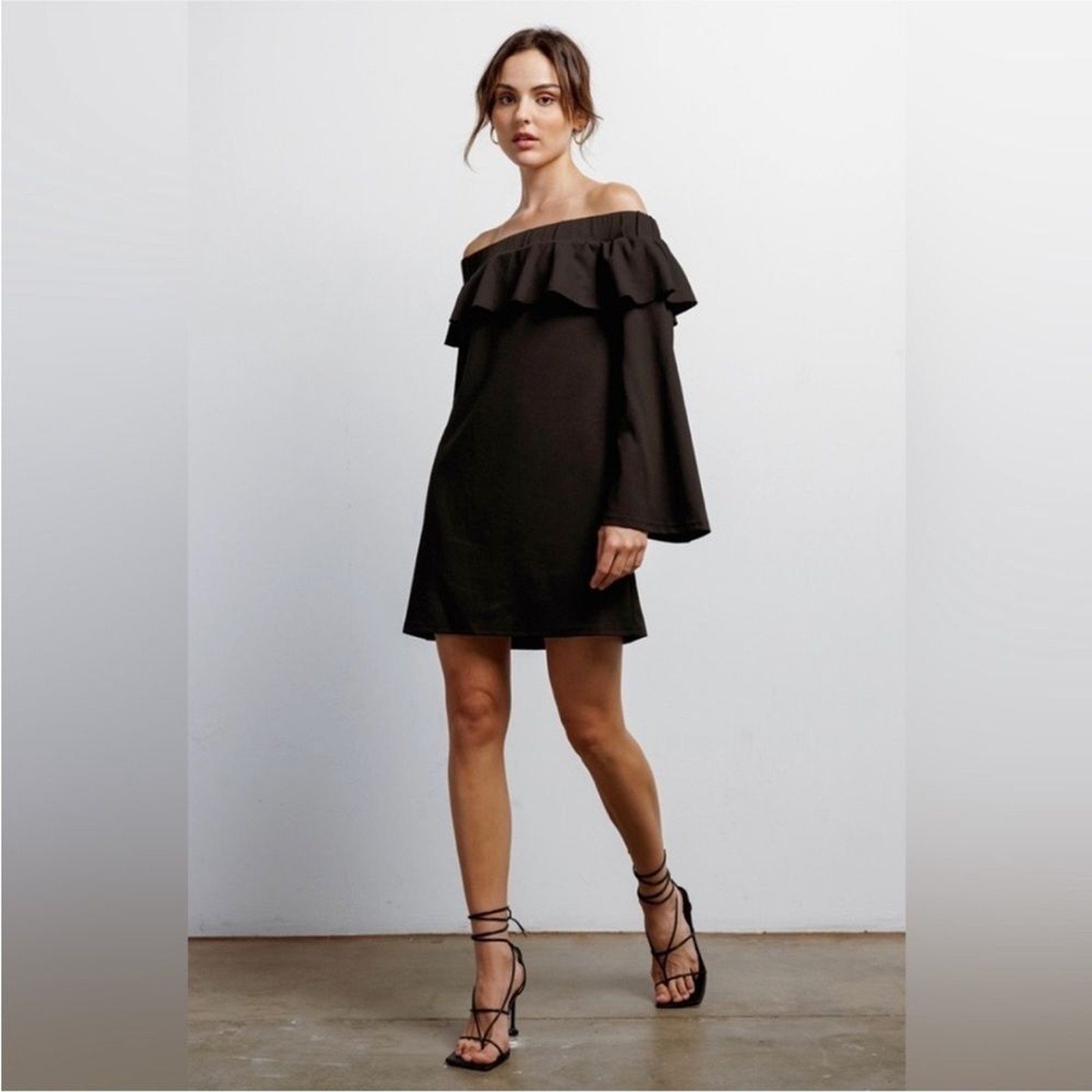 Black Mini Dress Long Bell Sleeve New XS S M