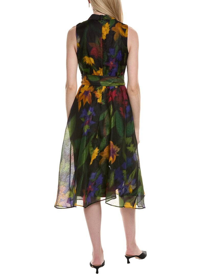 Teri Jon By Rickie Freeman Sleeveless Silk & Linen-Blend Midi Dress Women’s