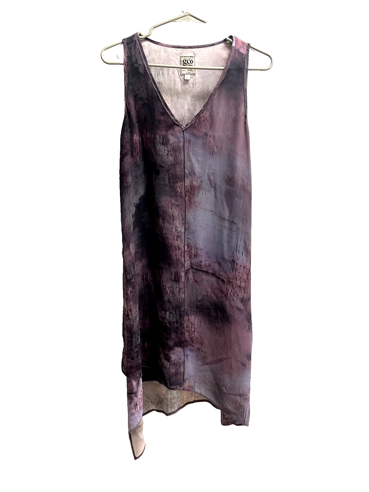 Go silk machine washable sleeveless sheath dress tie die muted purple Medium