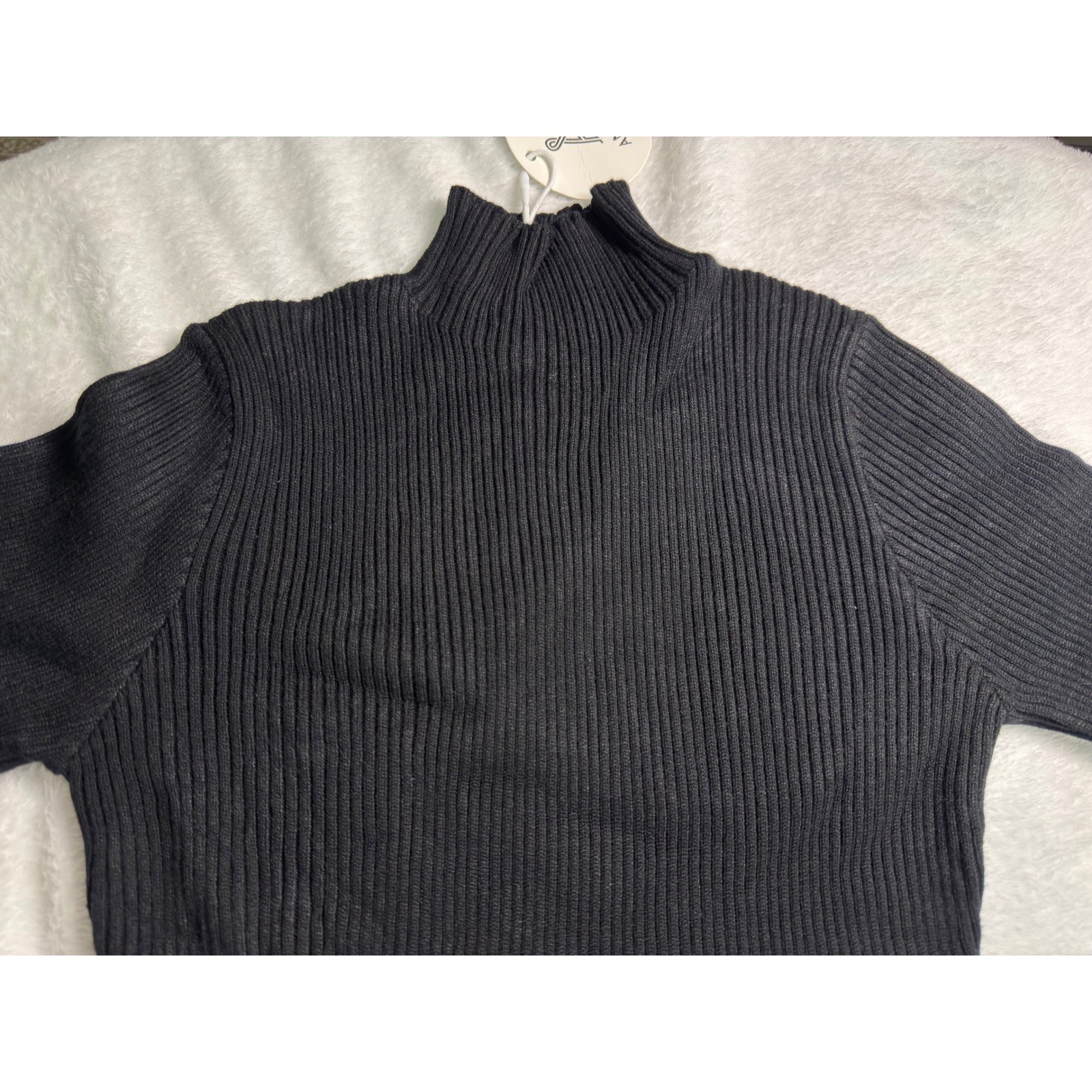 Anrabess Black Ribbed Mock Turtleneck Long Sleeve Midi Dress Knit Small
