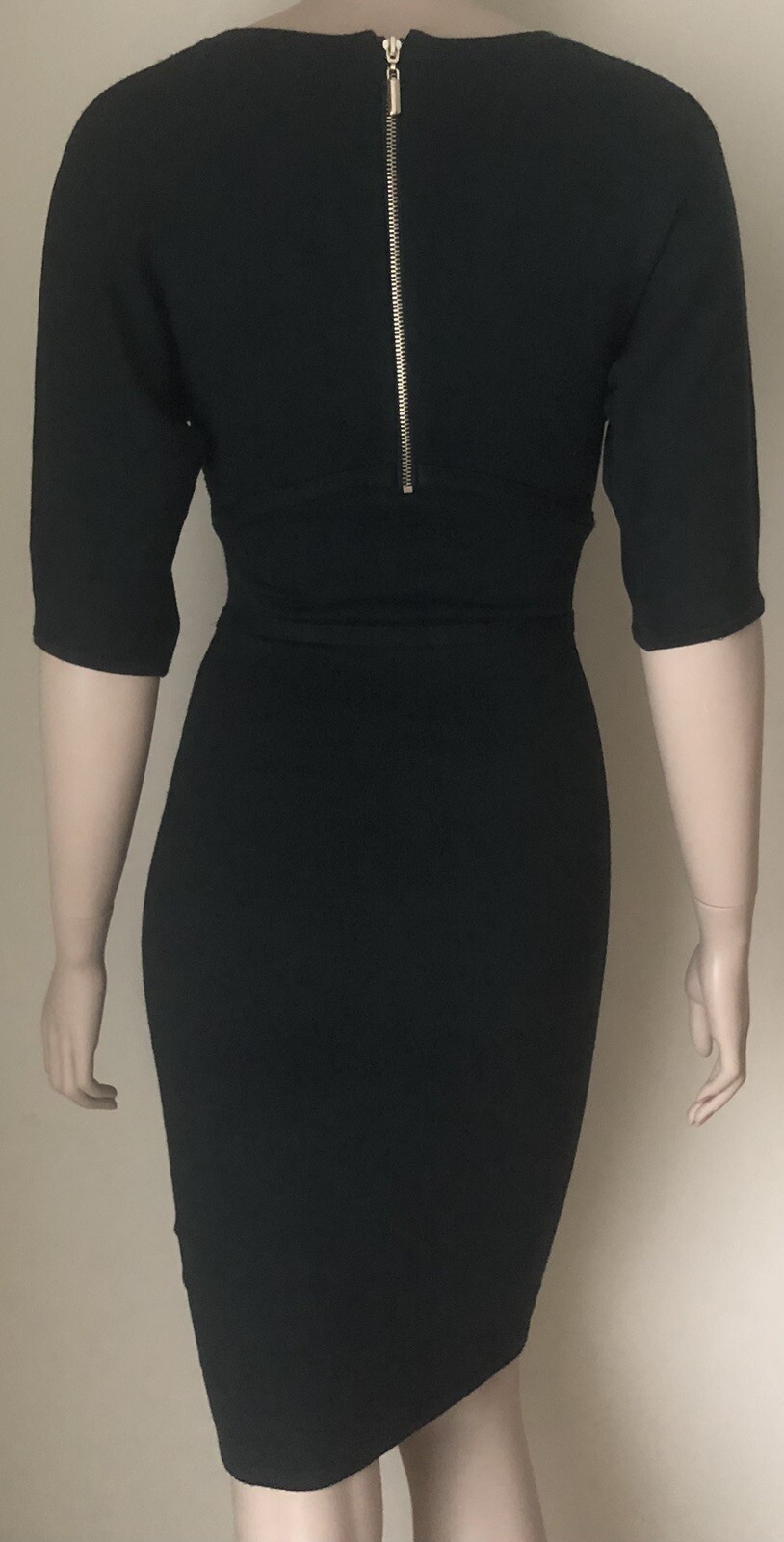 BEBE Half Sleeve Bodycon Sweater Dress Sz S Keyhole Bodice Dark Green Near Black