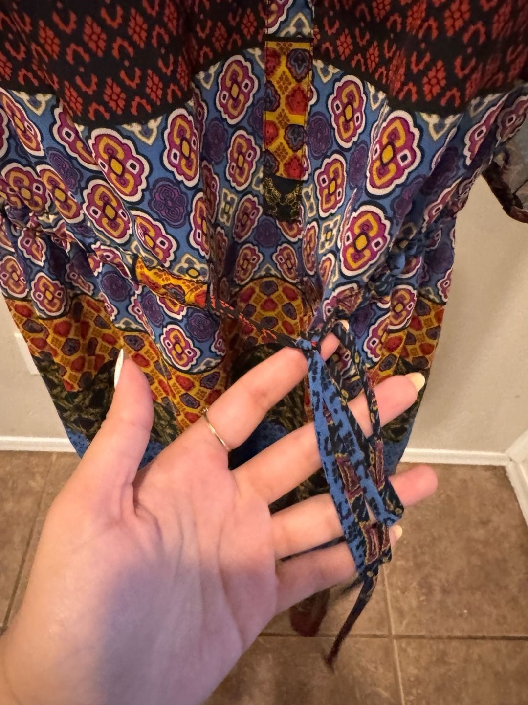 Mossimo Mixed Geometric Print Sheer Button-Front Dress with Drawstring Waist