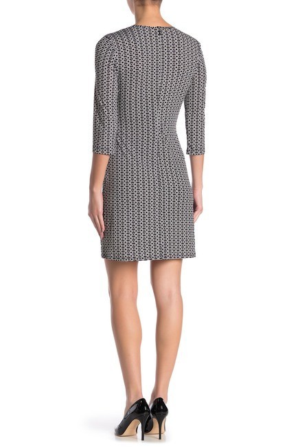 Laundry by Shelli Segal Geometric Jersey Wrap Dress 3/4 Sleeve Black Size Medium