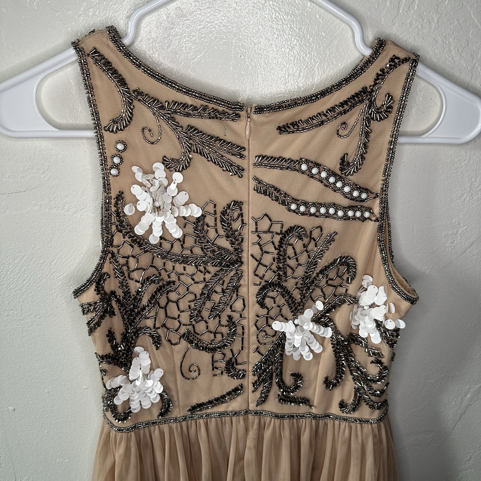 Gianni Bini Elise Beaded Sequin Midi Cocktail Dress Size 2 CHAMPAGNE Stunning