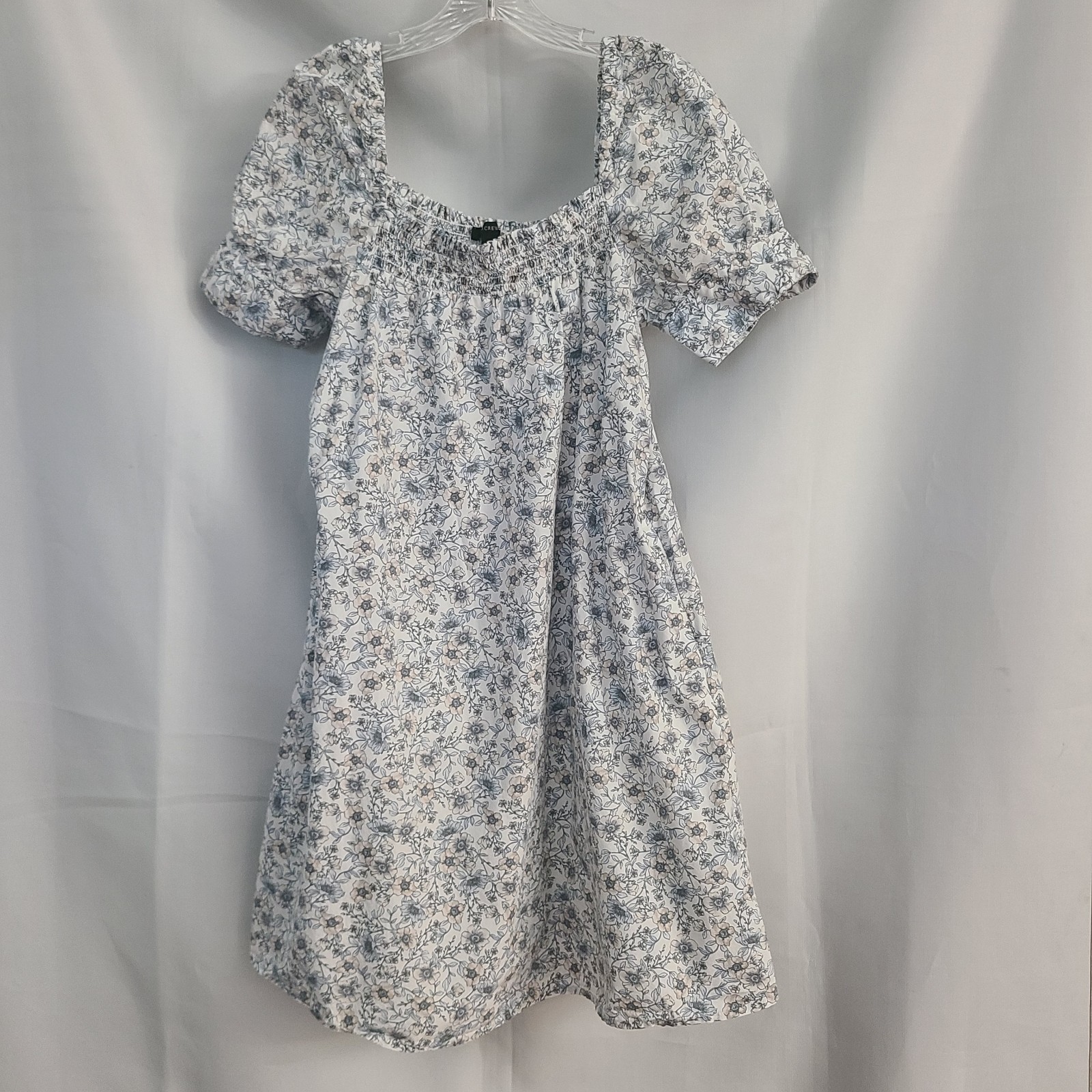 J Crew M Floral Vines Cotton Poplin Smocked Neck Cuffed Puff Sleeves Shift Dress
