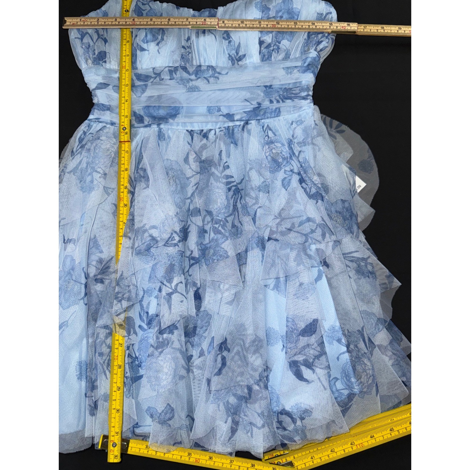 B. Darlin Blue Floral Tiered Ruffle Mesh Mini Dress NWT Size 5/6 Z42AM74