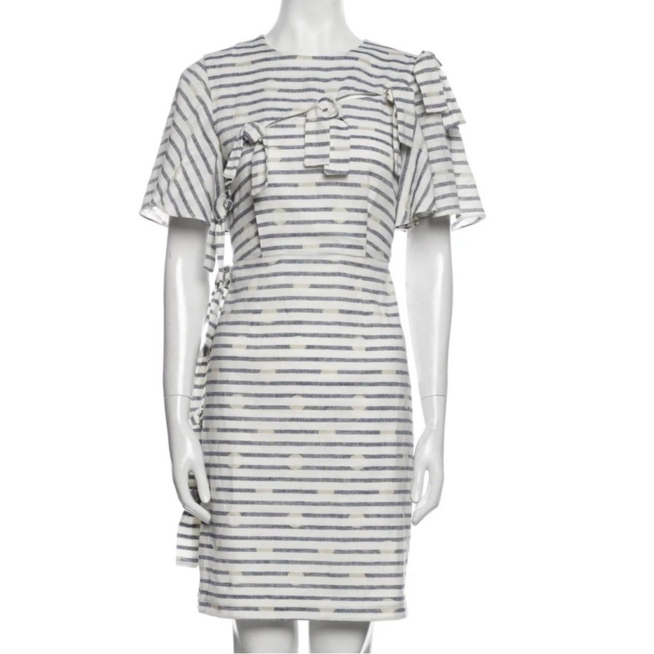 WHIT striped linen shift dress features flutter sleeves and a side tie accents