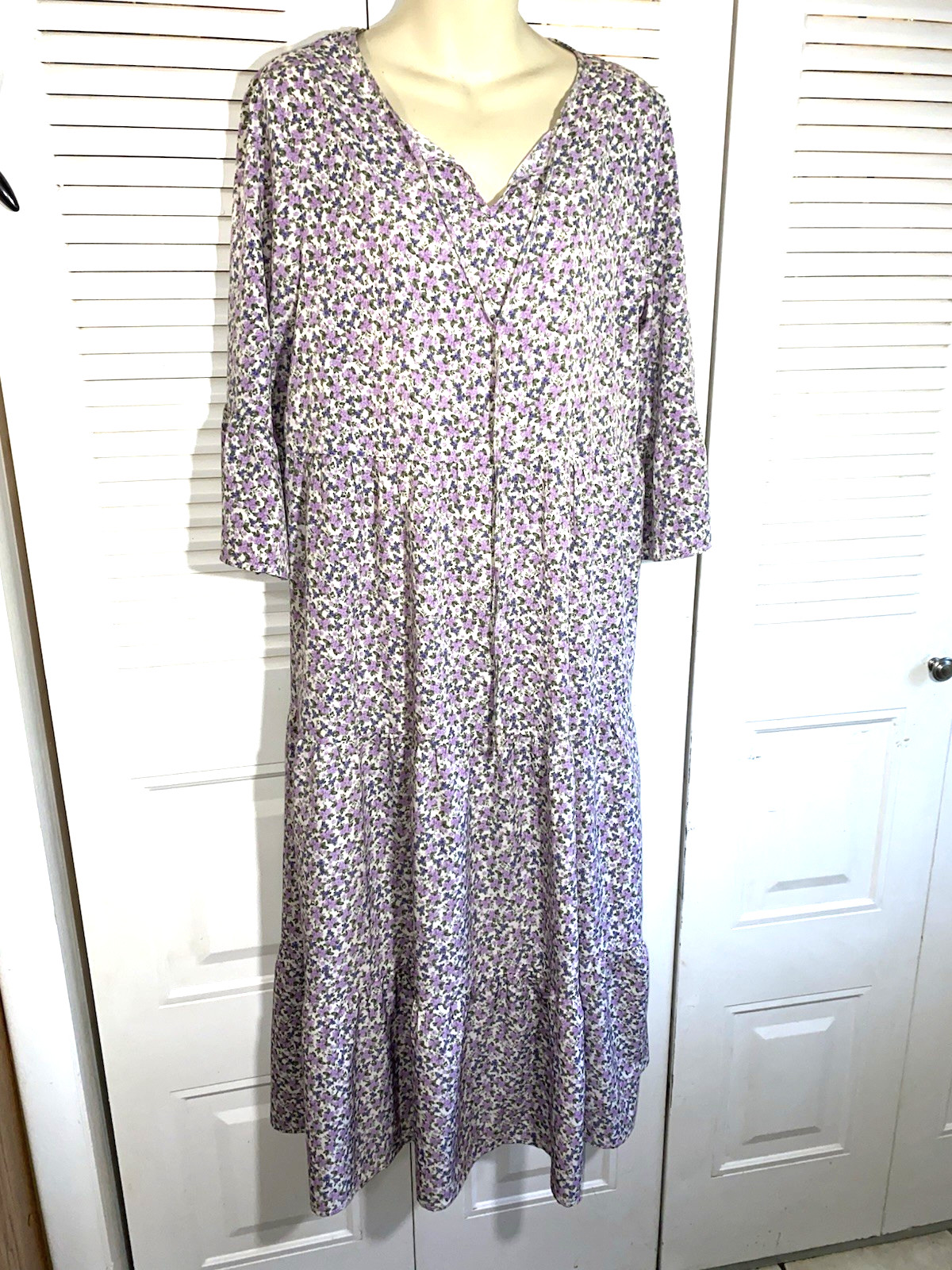 SZ M VIISHOW Cottagecore Maxi Dress Boho Floral Tiered Flowy chest 40″ 49″ long
