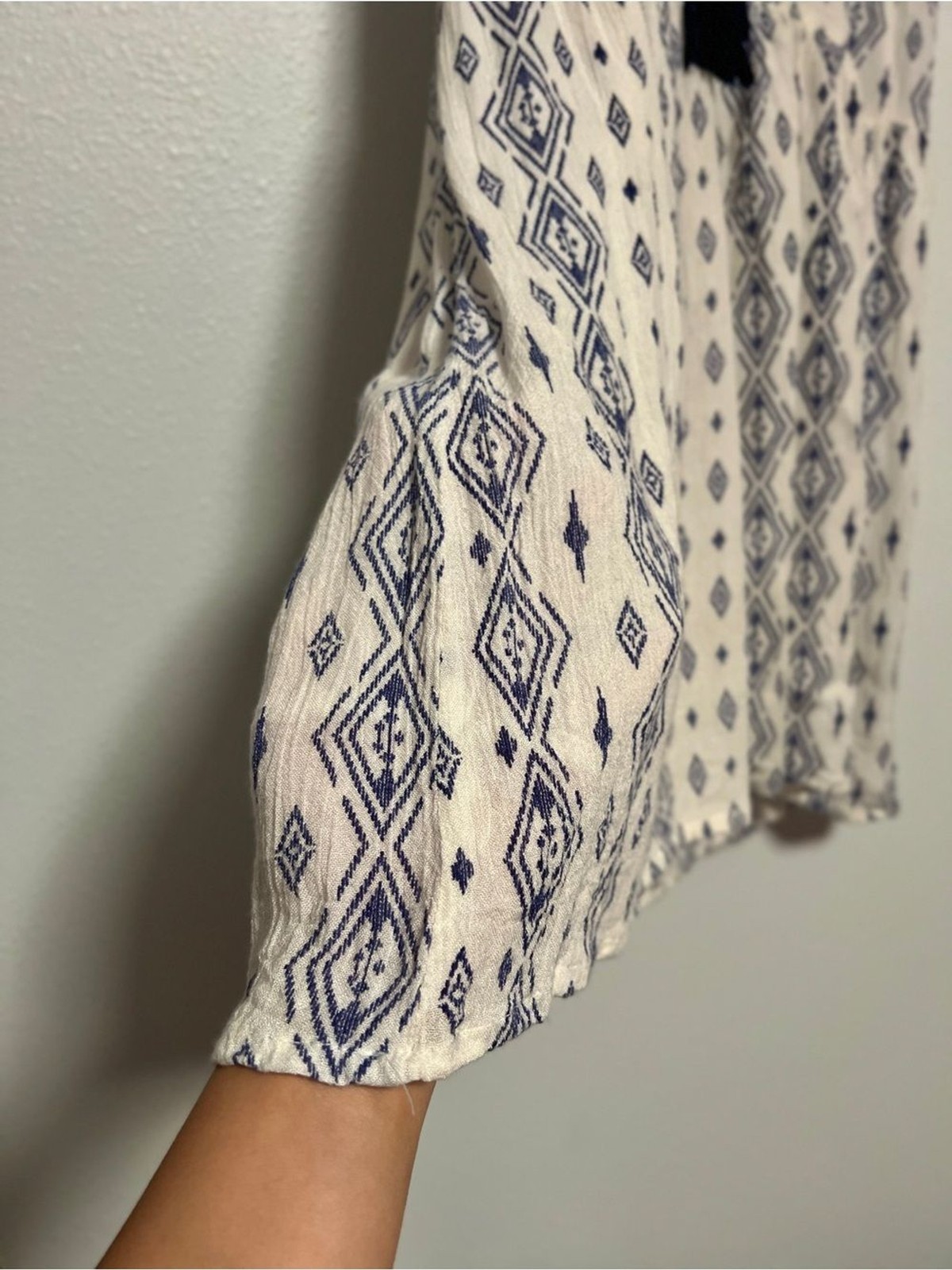 En Creme Ivory Navy Tribal Geometric Tassel Tie Sleeveless Mini Dress Size Small