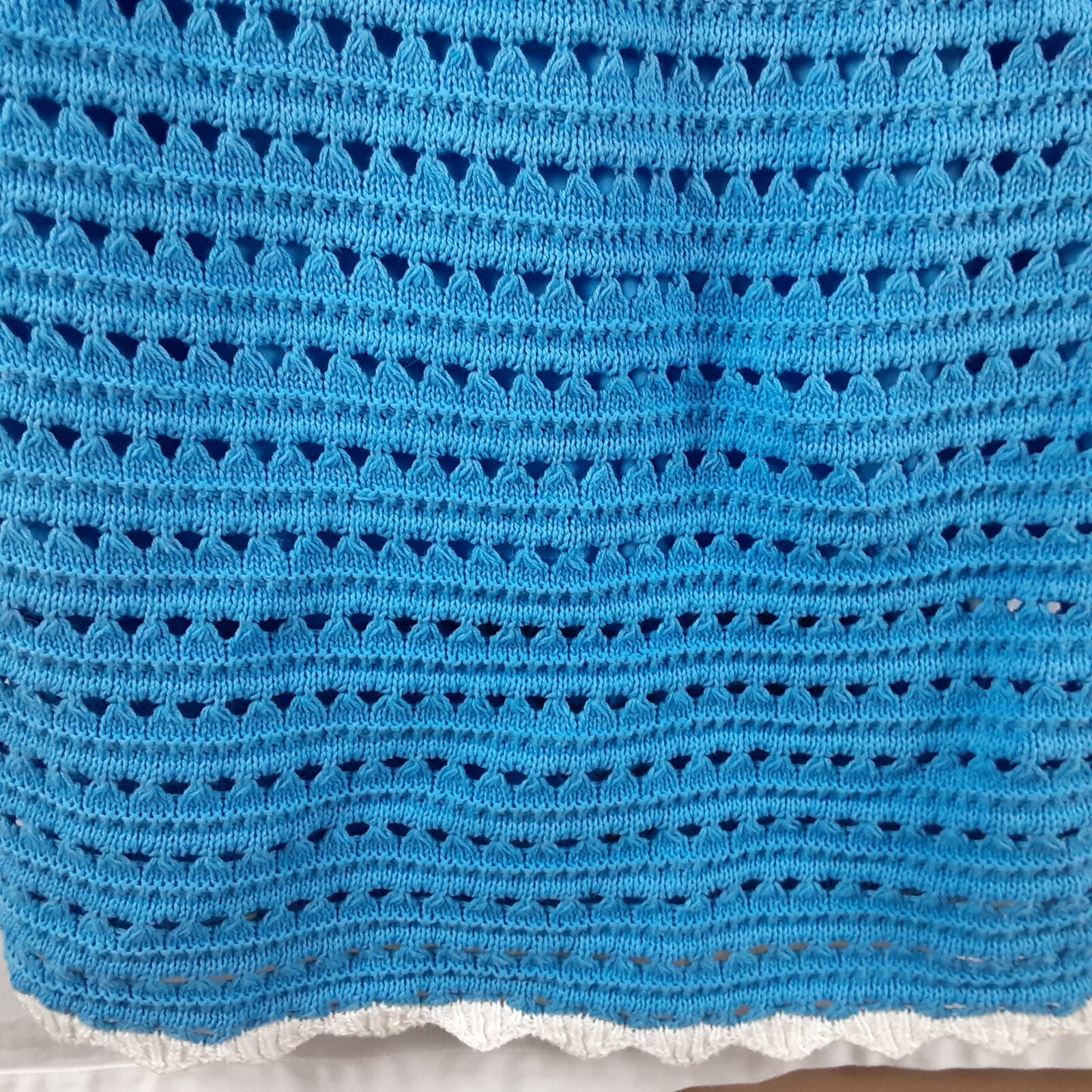 Willow & Wind Womens Small Blue Crochet Summer Dress Sleeveless White Trim