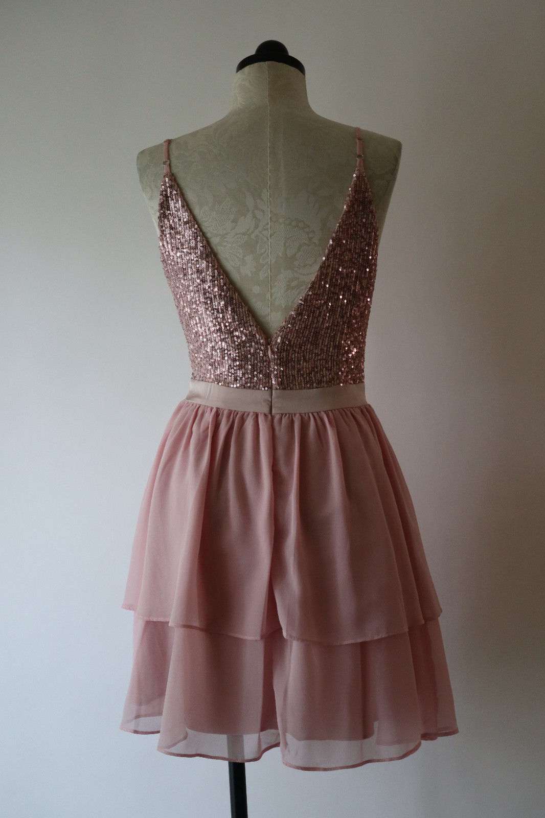Storia Pink Metallic Sparkle Sequin Chiffon Ruffled Babydoll Mini Dress Women S