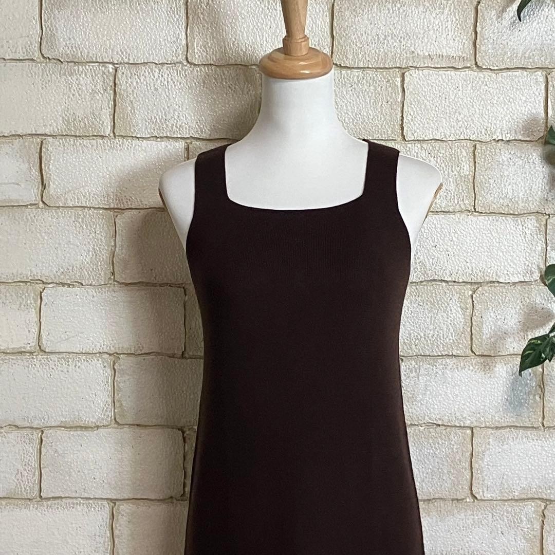 DKNY Wool Rib Knit Tank Dress DarkBrown Sleeveless Mini Stretch Onesize 075S
