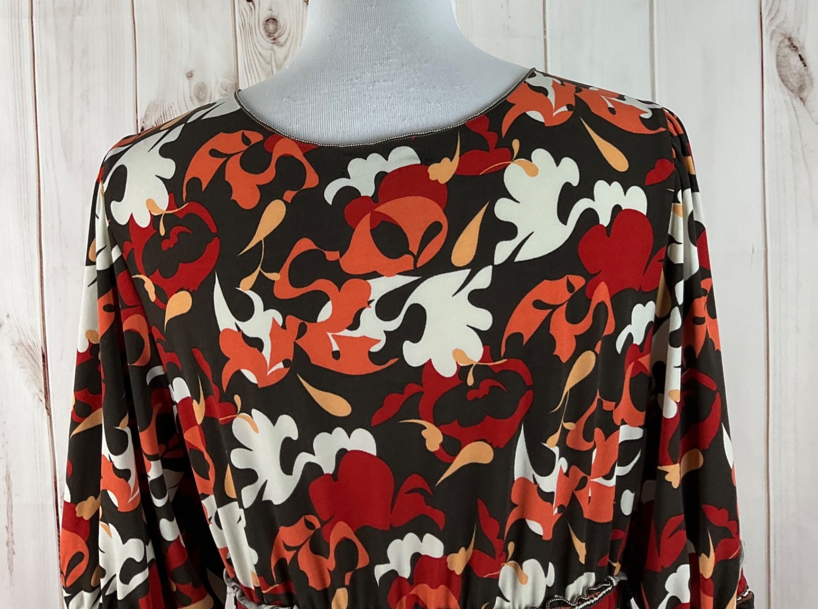 Max Edition Multicolor V-Neck Faux Wrap 3/4 Sleeve Ruffle Midi Dress Size XL