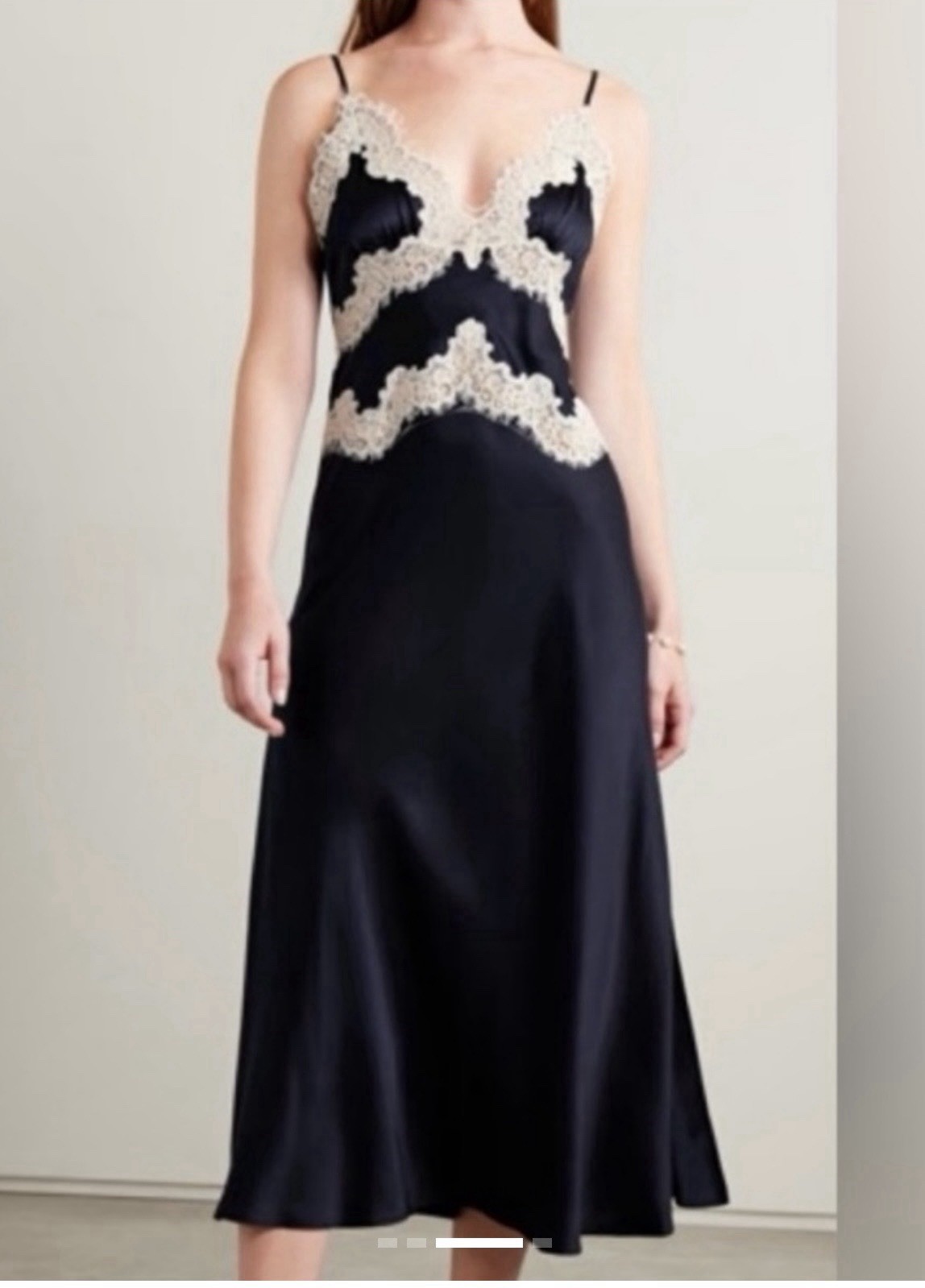 NEW DÔEN Obelia Corded Lace-Trimmed Silk Lace Dress Navy Size S