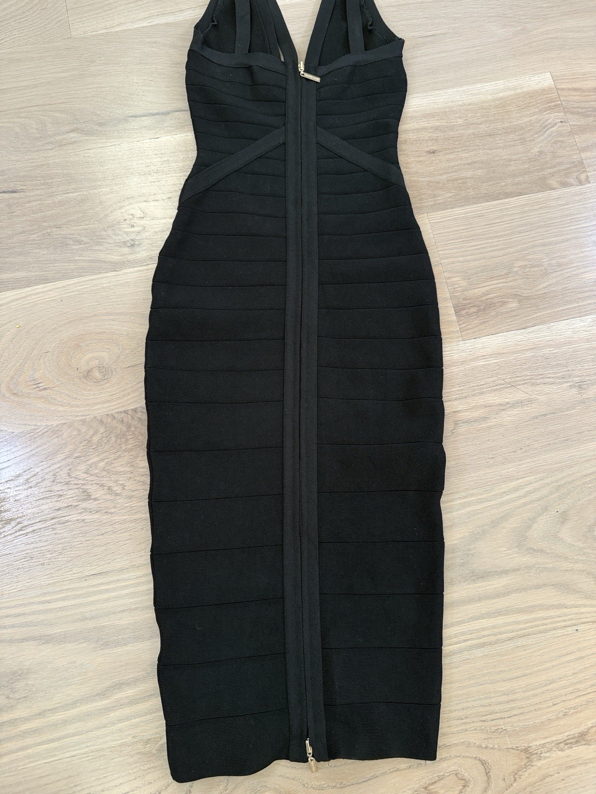 Marciano Black Solid V-Neck Sleeveless Bodycon Midi Dress S Zip