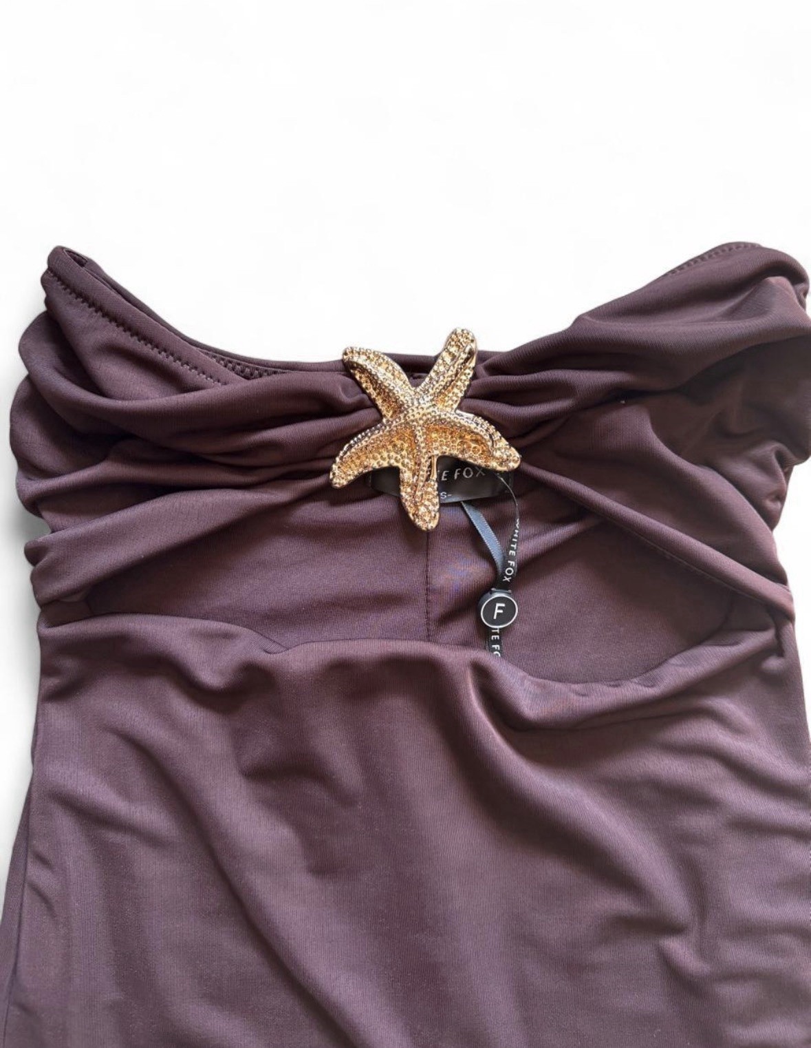 White Fox Boutique Brown Maxi Bodycon Dress With Gold Starfish Detail Size XS