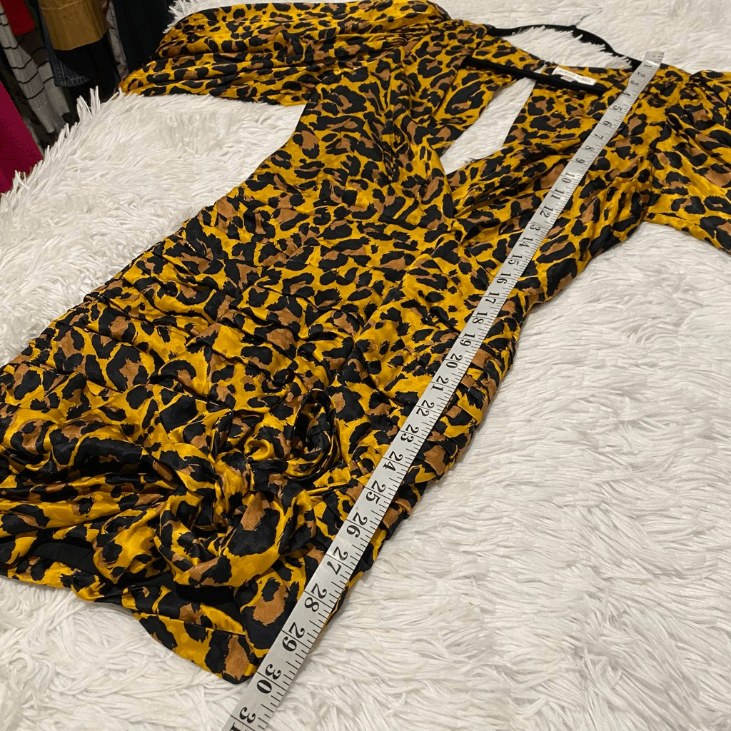 Ronny Kobo Giorgia Leopard Print Puff-Shoulder Faux Wrap Dress XS