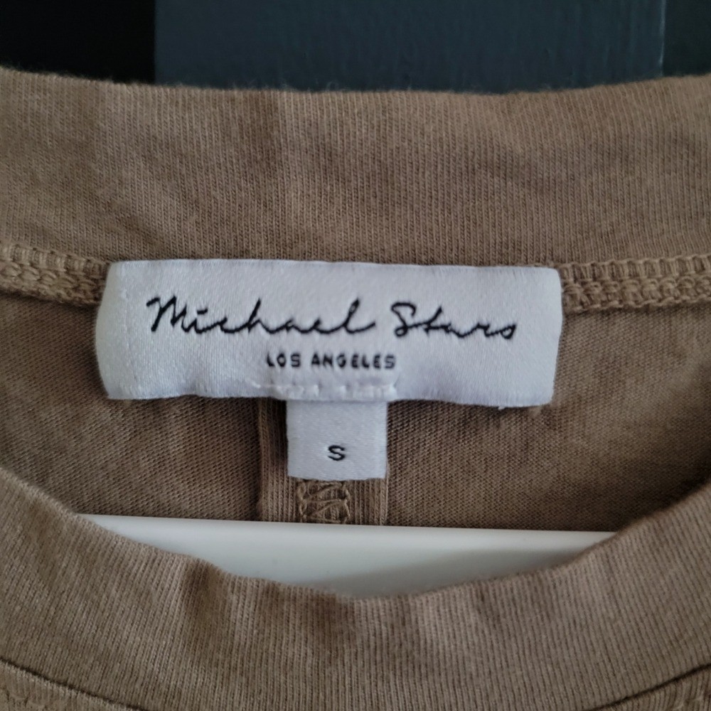 Michael Stars Solange Tie Detail Stretch Side Slits Maxi Dress Small Tan Brown