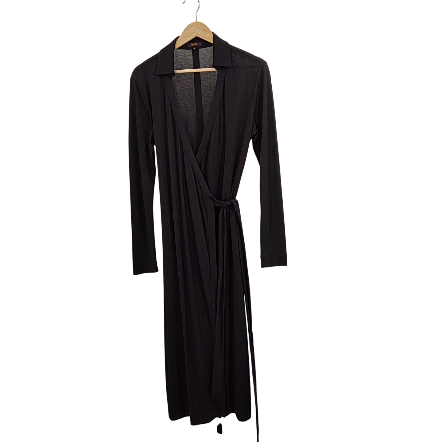 Quince Women 100% Silk Jersey Midi Wrap Dress Black M