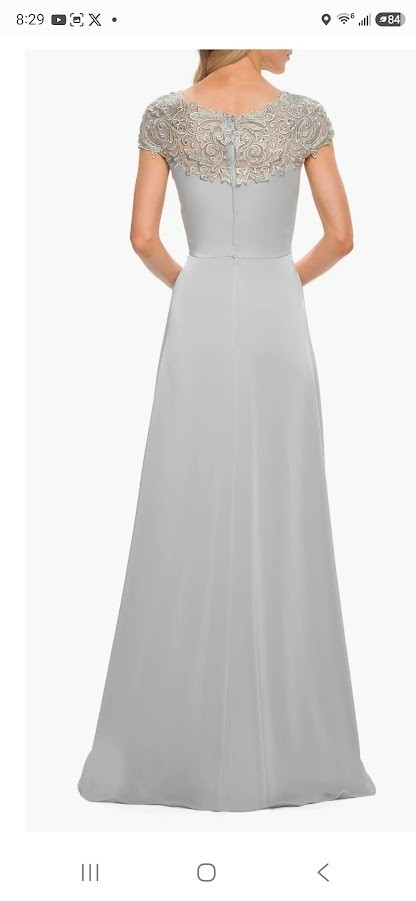 La Femme Bateau A-Line Evening – Silver Taupe Size 12 NWT $398