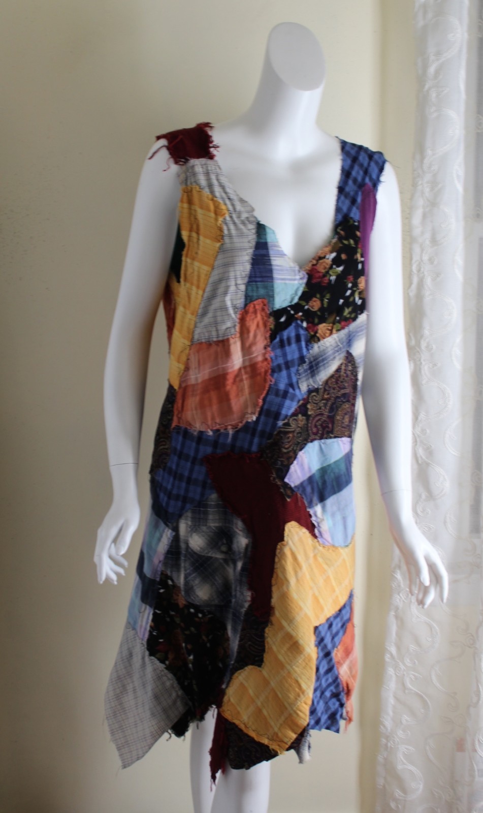 Hand-Made Funky Art-to-wear Patchwork Hippie Boho Dress Tunic S M L XL Lagenlook