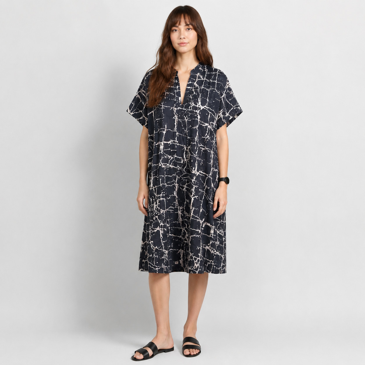 Emerson Fry Organic Linen Kaftan Dress Black White Boho Resort One Size